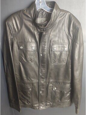Snover Genuine Leather Jacket Black Moto Field Coat Made In Turkey Full Zip Snap